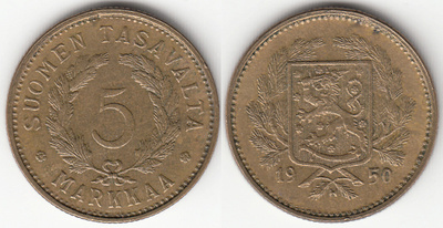 5 mk 1950 epätasahavu