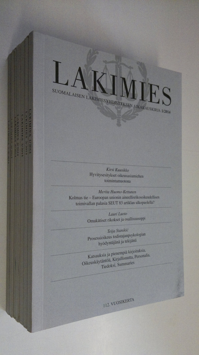 Lakimies vuosikerta 2014 (7 lehteä) : Suomalaisen lakimie...