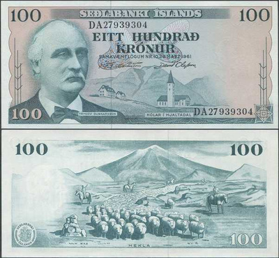 Islanti Iceland 100 Kronur 1961 (P-44) UNC