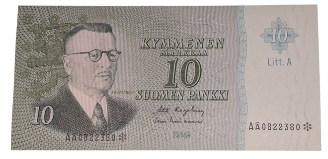 10 Markkaa 1963 Litt. A AÅ0822380 Tähti kl 9/10