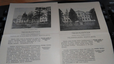 Tiedonantoja Tylsämielisten hoitola / Kaatumatautis. 26/7