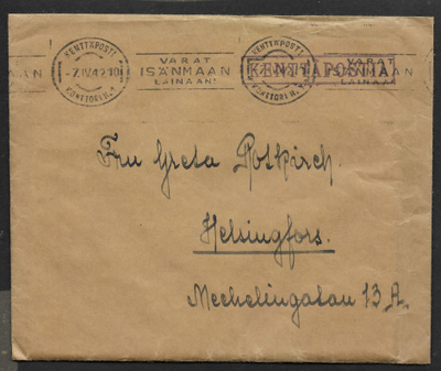 Kenttäposti - Kenttäpostia + KPK 1 7.4.1942