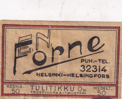 Helsinki. E.N.  Fonne , Tulitikku  Oy   s1