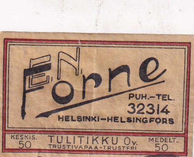 Helsinki. E.N.  Fonne , Tulitikku  Oy   s1