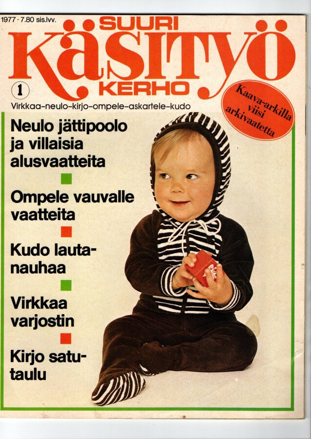 Suuri Käsityökerho n:o 1 1977 Kaava-arkki on. Katso kuvat.