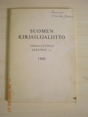 Suomen Kirjailijaliitto 1960 jäsenluttelo sääntöjä ym.