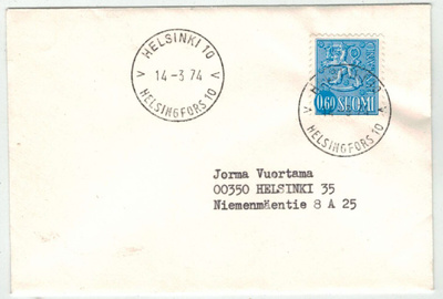 M63 1973 60p sininen loistoleimainen kirje
