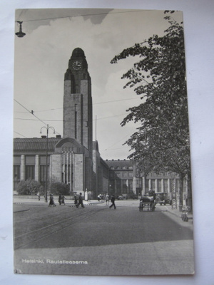 Postikortin Alkup.Mallikappale Helsinki 1950-l Rautatieasema