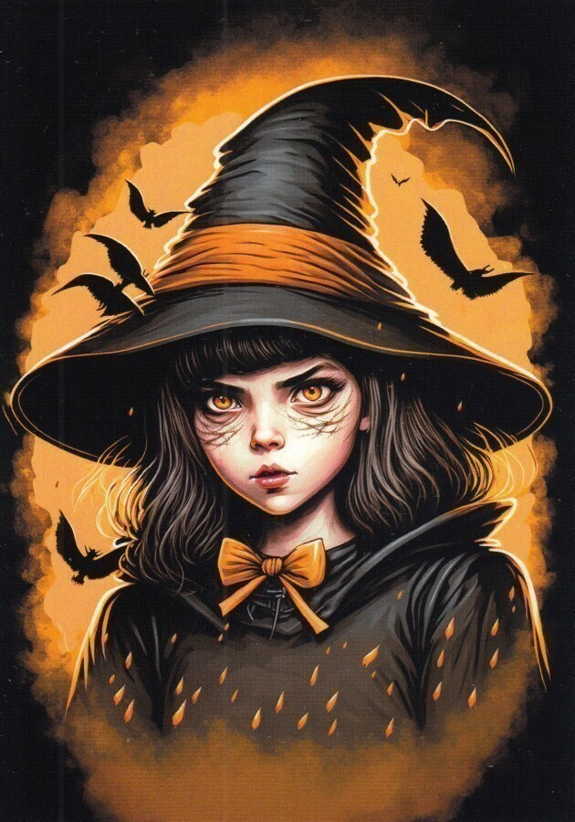 Halloween noita mustassa hatussaan