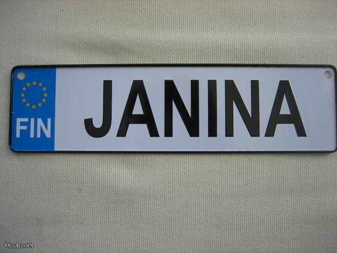 PELTINEN REKISTERIKILPI "JANINA" **UUSI**