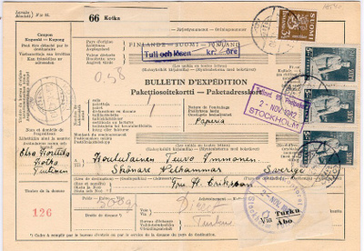 1942 postipaketti Ruotsiin direct