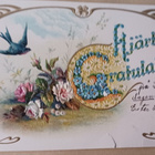 Onnittelukortti, kukkia, pääsky, art nouveau -tyyliin, k-k - pikkukuva 1