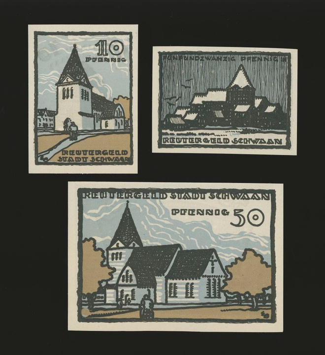 Saksa Notgeld 10, 25, 50 Pfg, Schwaan 1922