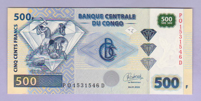 Kongo Congo DR 500 Francs v.2022 UNC P-96