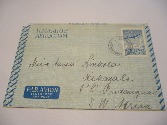 1960 Pukinmäki aerogrammin Namibiaan