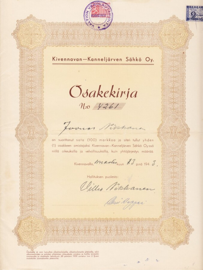 OKK 1943 Kivennavan-Kanneljärven Sähkö Oy, Kivennapa