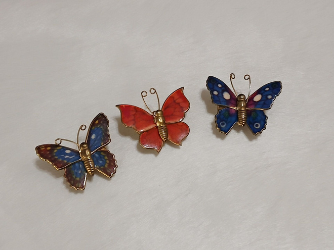 3kpl vintage emaloitu perhonen solki rintaneula, butterfly