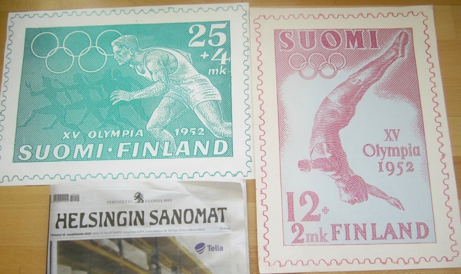 2 VANHAA Julistetta Olympia 1952 Postimerkkiaiheiset