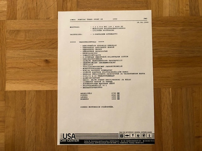 Varusteluettelo Pontiac Trans Sport SE 1990 - USA Car Center