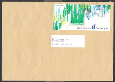 Postilähetys - Suomi 75v (LAPE 1183 ; BL9) Hki 6.11.1992