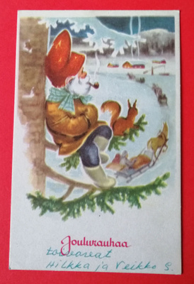 Vanha joulukortti kulk. 1957