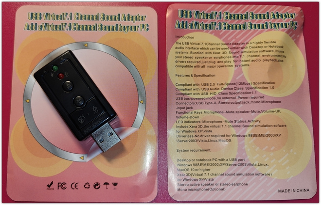 3D USB-äänikortti / 7.1 virtual surround äänisovitin
