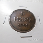 5 penniä 1901 Siisti hienosti patinoitunut , - pikkukuva 1