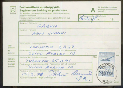 1963 3mk postiosoitteen muutospyyntö