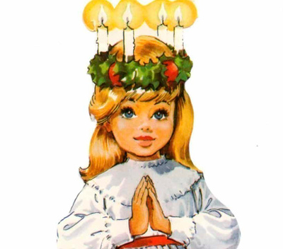 MLP 1535 / Lucia-neito kynttiläkruunu hiuksillaan. 1980-l.
