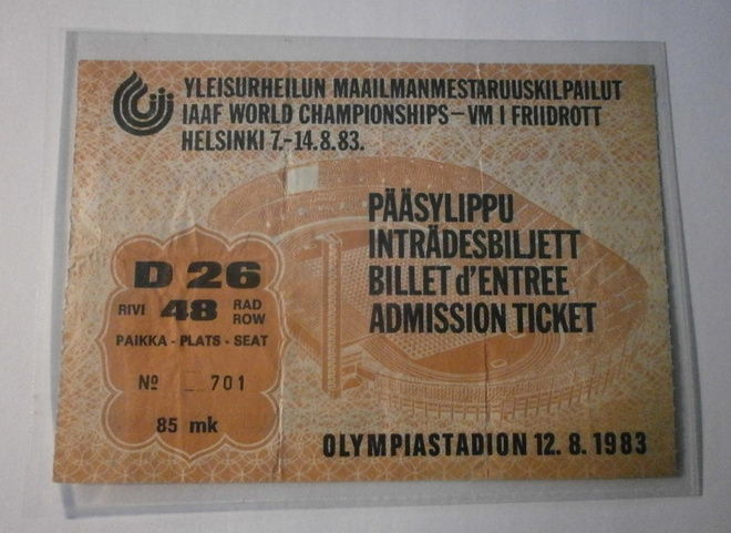 Helsinki, Yleisurheilun MM-kisat 1983 pääsylippu 12.8.1983