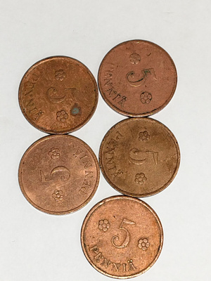 5 penniä 1922,1928,1929 ja 1932