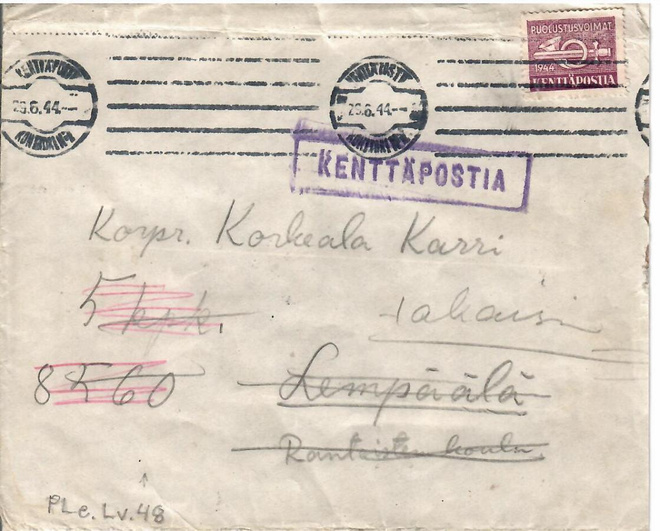 KENTTÄPOSTI PLeLv.48, 8560, LEMPÄÄLÄ, LÄHETYS 56.SOTAS.NOKIA