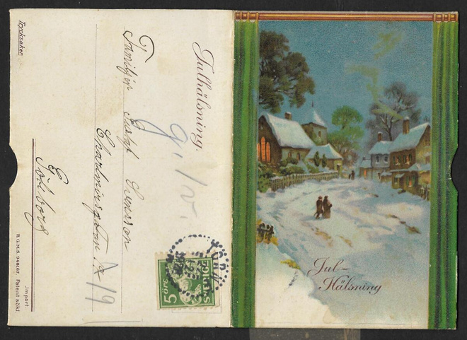 Joulukortin kotelo - talvimaisema , taloja