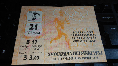 Helsinki 1952 Olympia Pääsylippu kiekonheitto 26/11