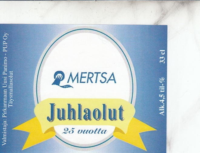 Olutetiketti   Mertsa 25 vuotta  Juhlaolut c10