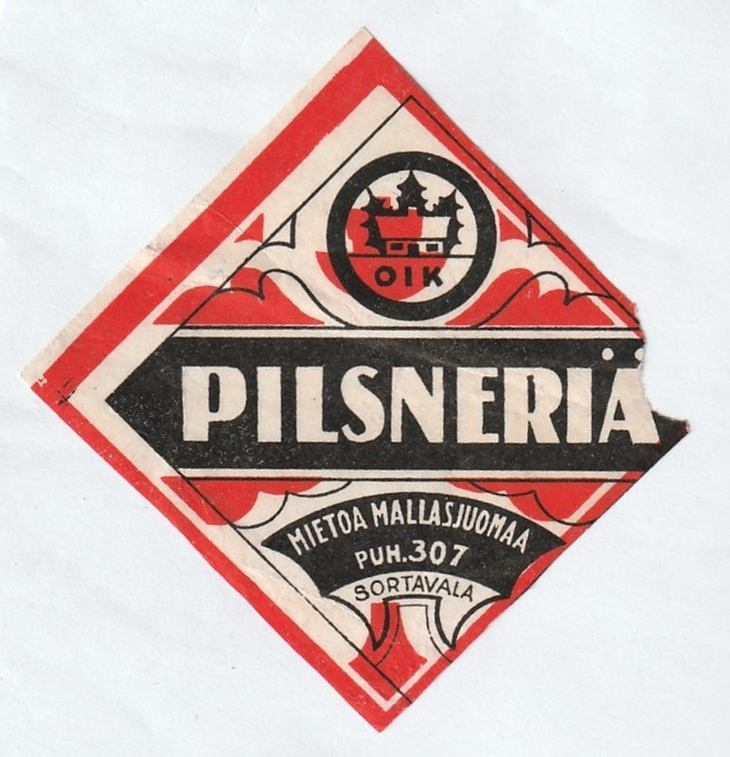 VANHA JUOMA ETIKETTI - PILSNERIÄ SORTAVALA  (K13-S30)