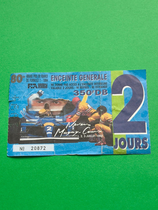 Vanha pääsylippu Formula 1 kisoihin vuodelta 1994