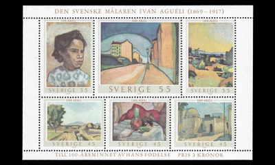 Ruotsi 638-43BL1 ** Taidemaalari Ivan Aguéli (1969)