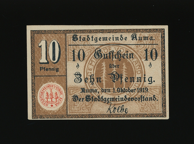 Saksa Notgeld 10 Pfennig, Auma 1.10.1919
