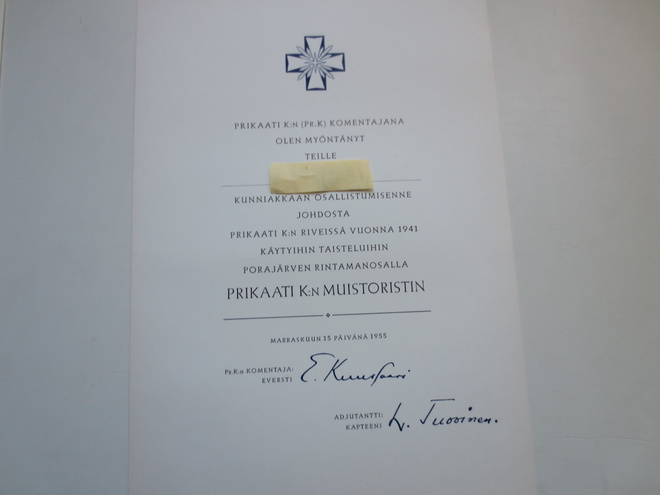 Prikaati  K  ristin Myöntökirja v.1955