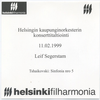 TSHAIKOVSKI • SEGERSTAM • HKO: Sinfonia No 5 – CD 2000 promo