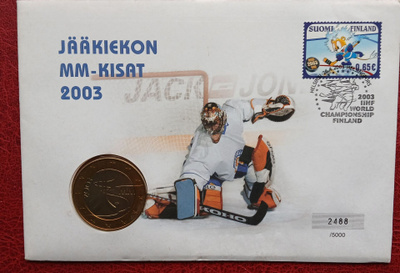 MM jääkiekko Rahakirje postimerkillä v 2003 5 euroa