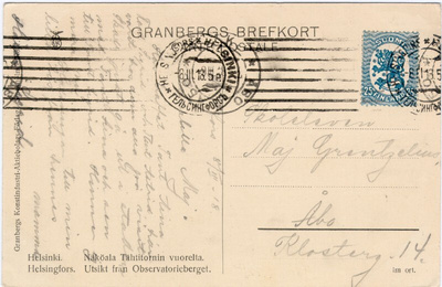 1917 25p punaisten alueen postikortti 8.3.1918 Hki - Tku