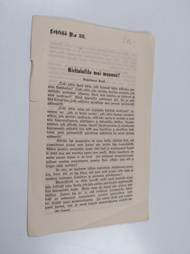 Kuusi : Kieltolakiko wai wapaus?