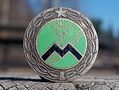 Hopeinen Emalinen merkki. Halkaisija - 19 mm. Leimoin.