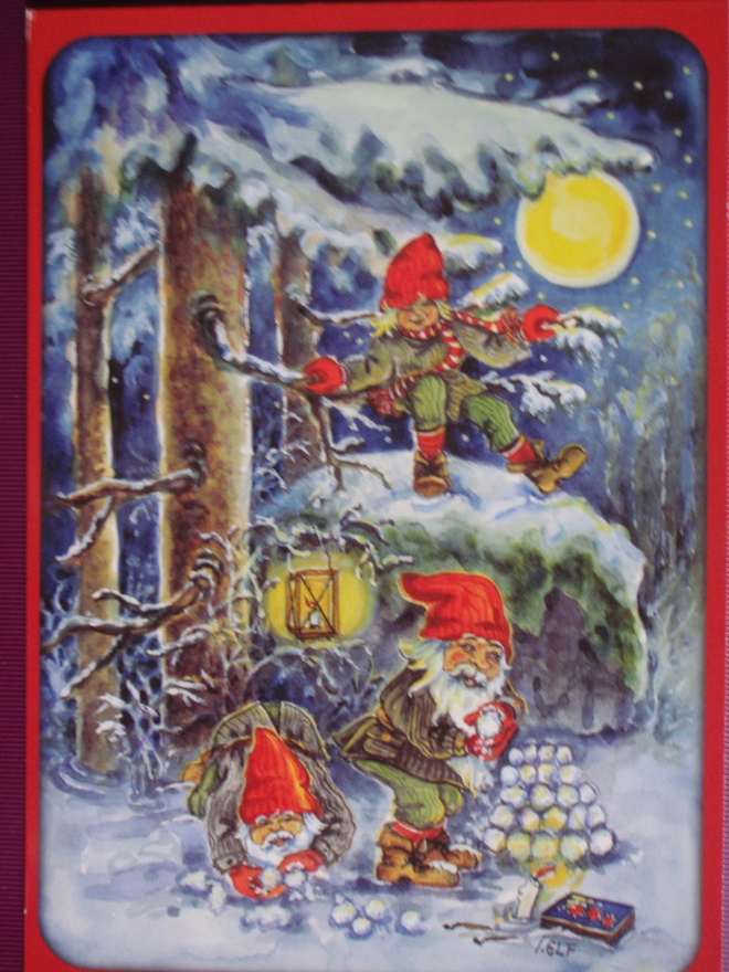 Ingrid Elf tontut kasaavat lumilyhtyä ruots.