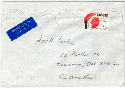 1992 EXPO92 kirje Kanadaan