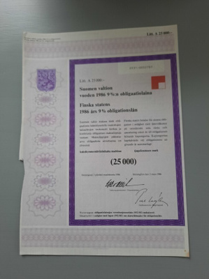 obligaatio Suomen valtio -86 9% 25.000