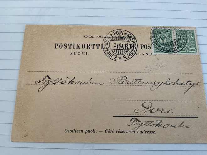 Suomen Opiskelevan Nuorison Raittiusliitto postikortti 1912