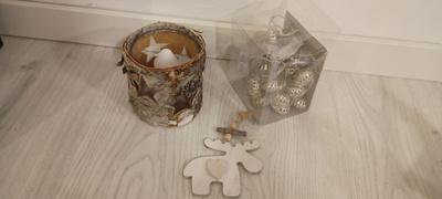 Tuikkulyhty lasi/tuohi + jouluvalot + poro